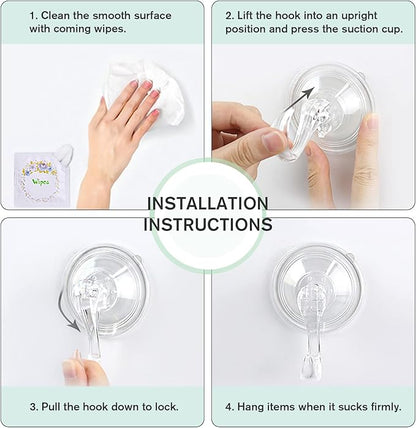 VIS'V Wreath Hanger, Large Suction Cup Wreath Hooks with Wipes, Heavy Duty, 22 LB Capacity, Removable and Reusable, Clear, 6 Pcs