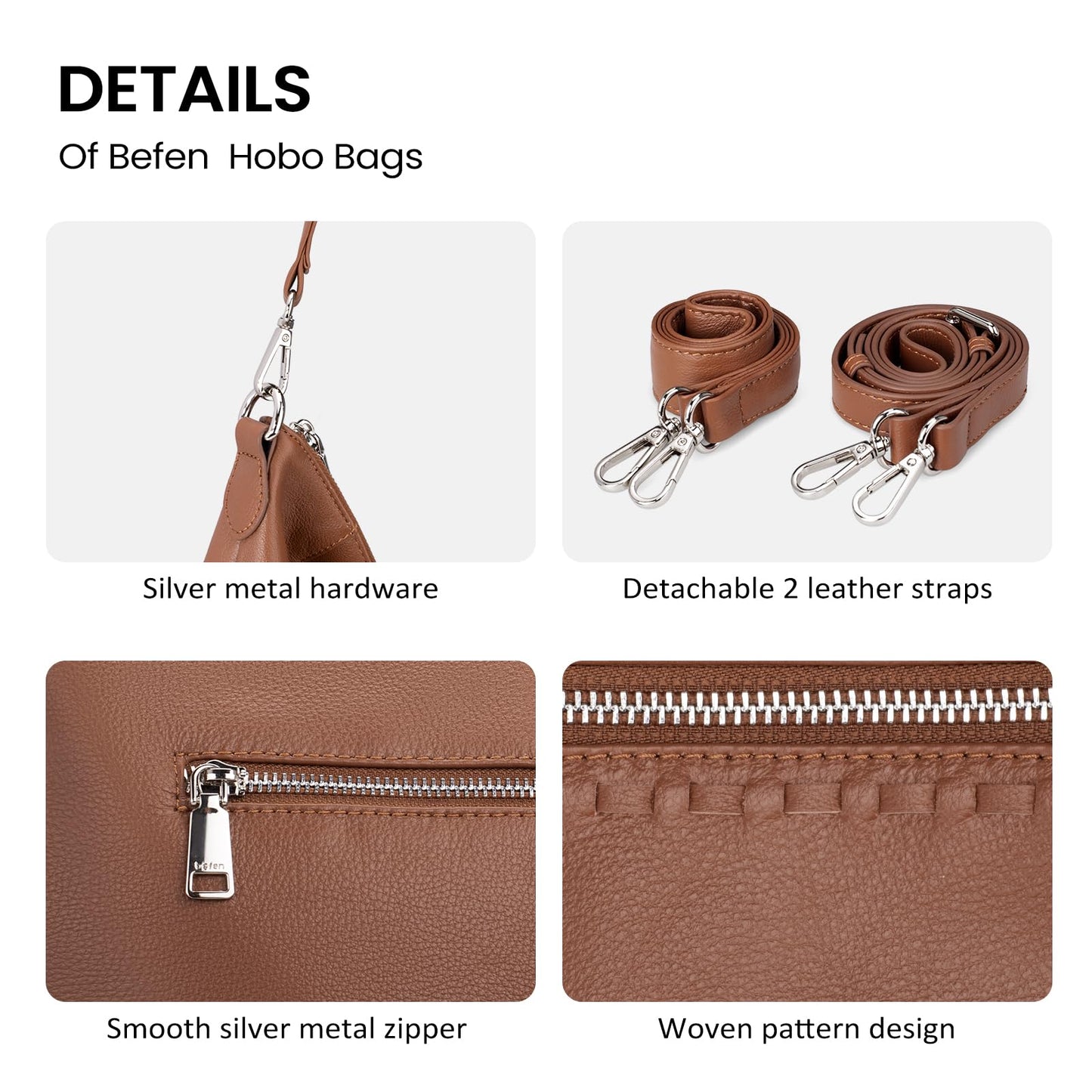 befen Brown Leather Purse for Women Trendy, Crossbody Hobo Purses for Women Soft Genuine Leather Handbags with 2 Removable Straps, Spring Purses 2026