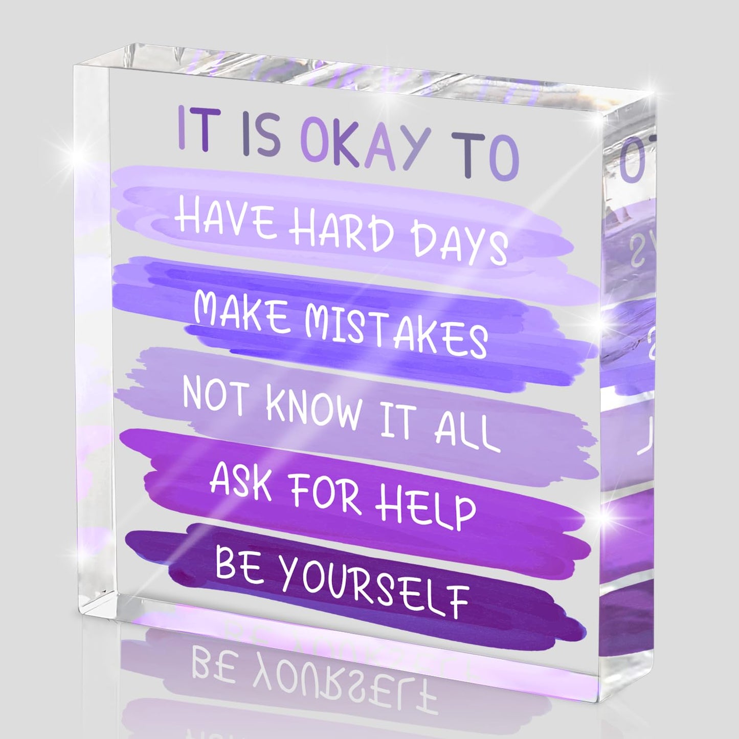 Mental Health “It Is Okay To...” Desk Sign - 4x4 Inch Purple Acrylic Affirmation Decor for Women, Therapy Office Decor, Self-Compassion Gifts, Anxiety Relief & Positive Workspace Accessories