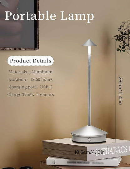 Cordless Table Lamps,LED Rechargeable Desk Lamp,Portable Modern USB Battery Operated Lights,Outdoor Waterproof Touch Dimmable,for Patio,Restaurant,Bar,Camping,Dining Home Set of 2 Silver