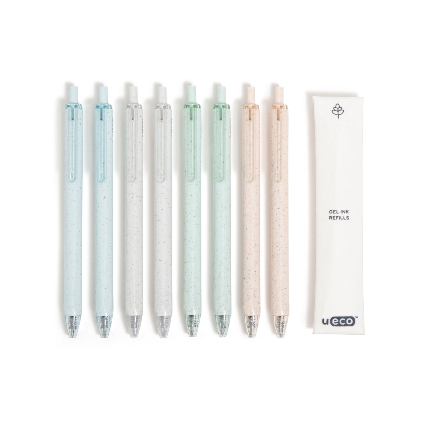 U Brands U-Eco Gel Click Pens with Refills, Set of 8, Core Speckle, Medium (0.7 mm) Point, Black Ink