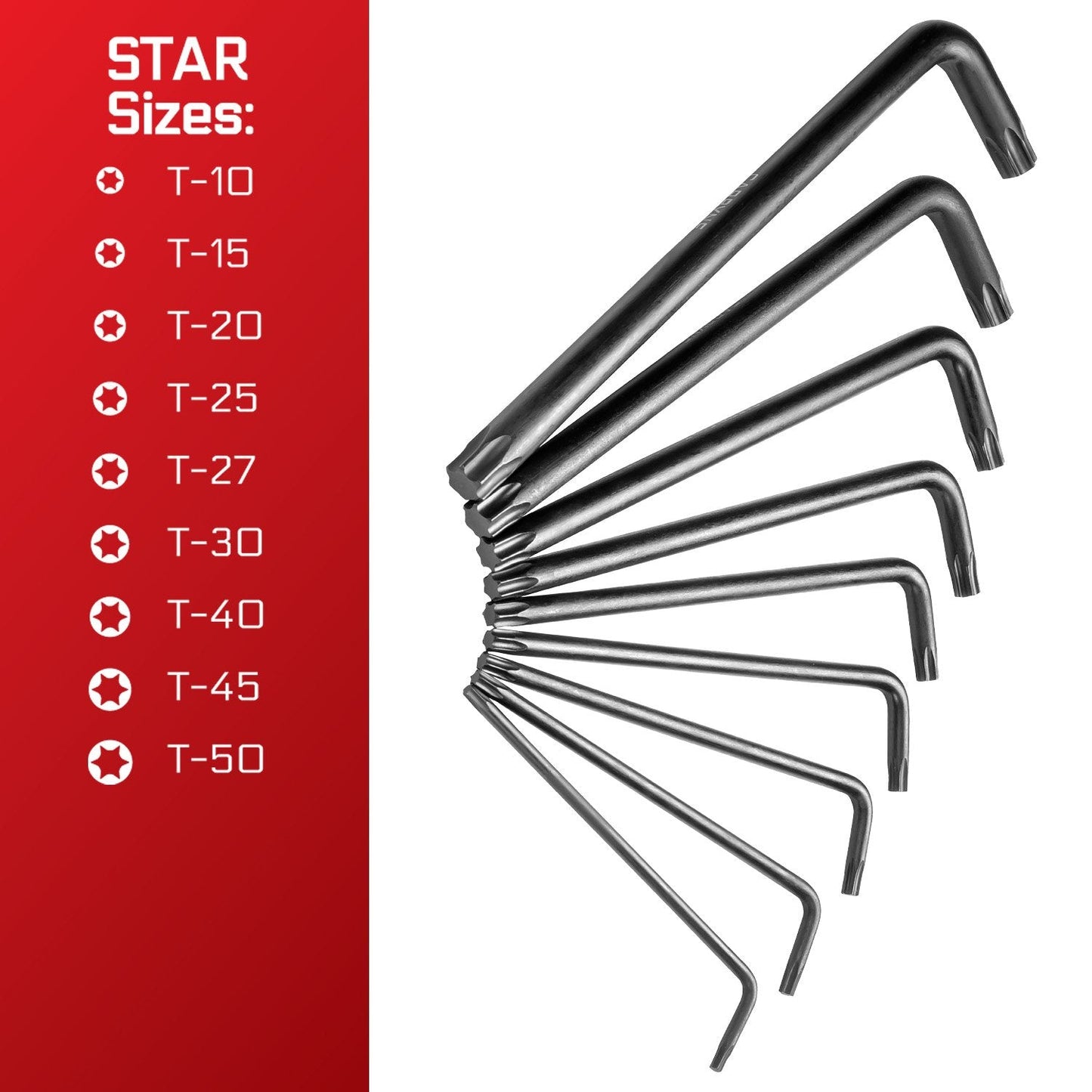 35-Piece Long Arm Ball End Hex (Allen) Key Wrench Set, Metric, SAE and Torx Keys, S2 Steel, 1.27mm to 10mm, 0.05 to 3/8 in, and T10 to T50, for Automotive, Bicycle, Household and Furniture Repair