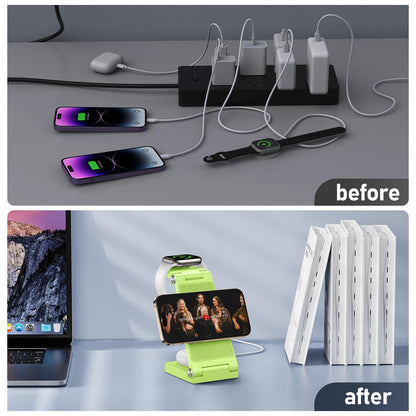Magnetic Wireless Charger Stand, 3 in 1 Foldable Wireless Charging Station with 20W Adapter, Travel Charger for Multiple Devices for iPhone 17 16 15 14 13 12 Pro/Max/Plus/Mini, iWatch, AirPods