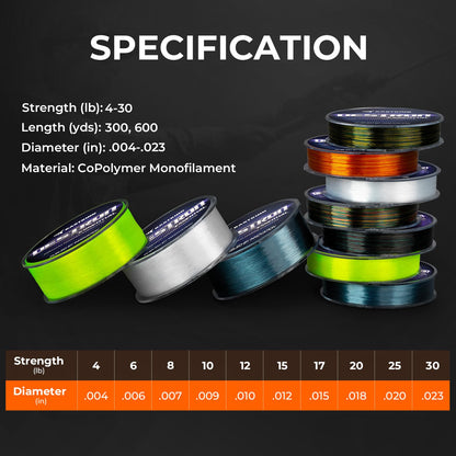 KastKing Destron Essential Monofilament Fishing Line, Ghost Clear, 20LB, 300 yds