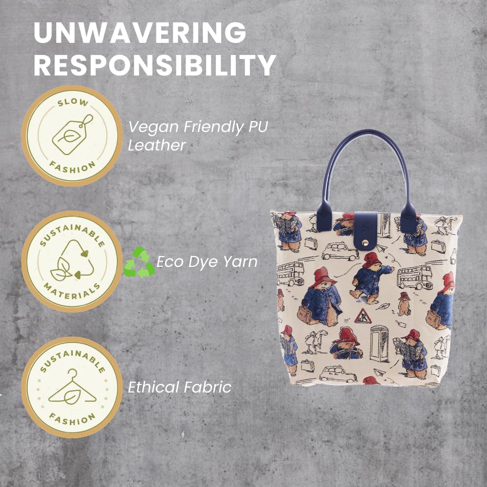 Signare Tapestry Foldable Tote Bag Reusable Shopping Bag Grocery Bag In Paddington Bear Design (FDAW-PADD)