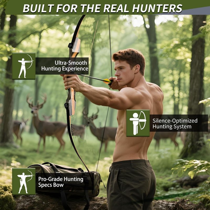 Archery Wooden Bow and Arrow Set - 62'' Right-Handed Takedown Recurve Bow for Adults | 30-50 Lbs Hunting Kit