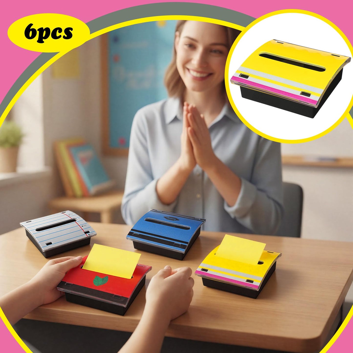 Eaasty 6 Pcs Teacher Appreciation Gifts Pencil Crayon Pop up Sticky Note Dispenser Composition Notebook Apple Sticky Note Holder Classroom School Decor Organizes Accessories for Teacher Office Desk