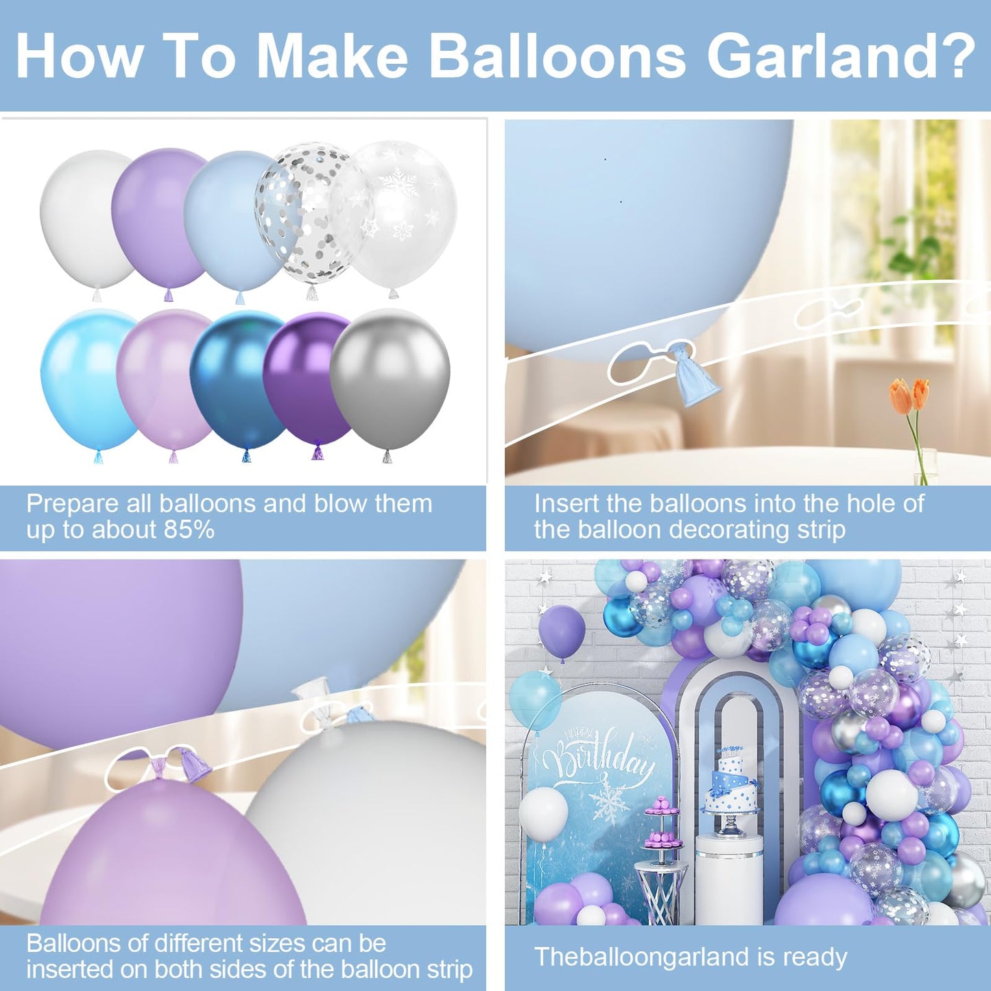 Purple Blue Balloon Arch Kit, Snowflake Birthday Balloons Garland with Silver Confetti Balloon,Winter Theme Balloons Decorations for Birthday Baby Shower Holiday Party Decor Supplies