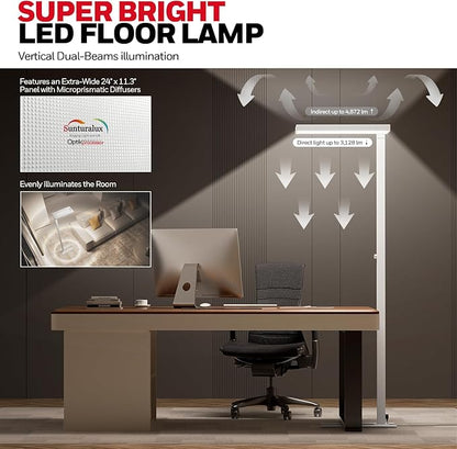 Honeywell 8000LM LED Floor Lamp, 02E Gen Sunturalux Eye-Caring Reading Standing Light, 80W Modern Natural Daylight 4000K Dimmable 77" Tall Floor Lamps for Living Room Kids Study Home Office White