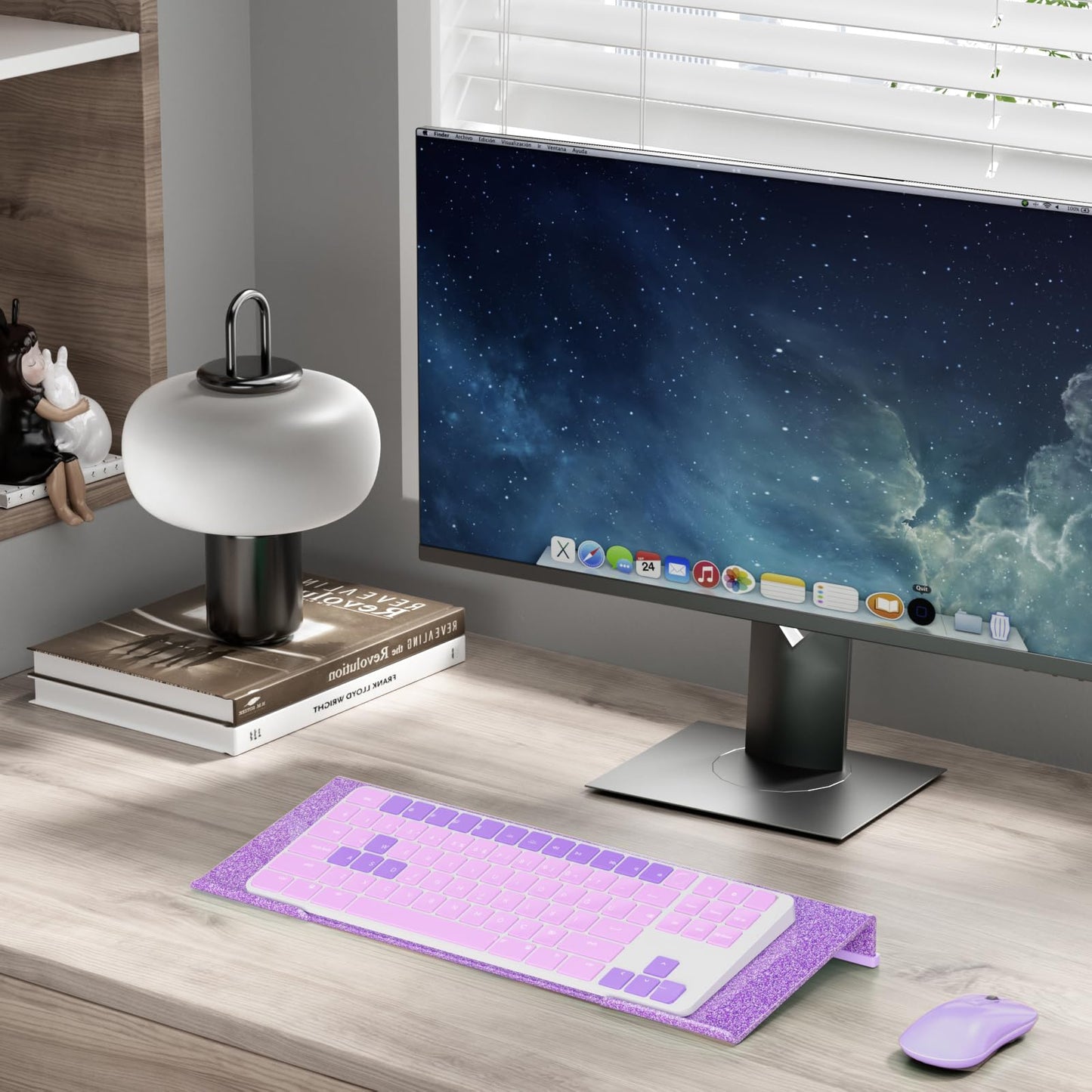 BEEGO Ergonomic Computer Keyboard Stand - Glitter Purple Acrylic Keyboard Riser Tilted Keyboard Holder Keyboard Tray with Purple Non-Slip Strip for Easy Typing at Home School Office Desk Accessories