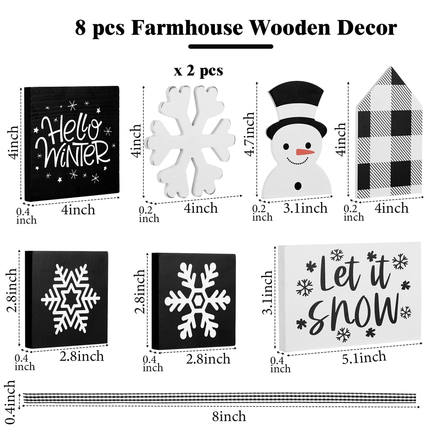 Sawysine 8 Pieces Winter Tiered Tray Decor, Let It Snow Sign Decor Farmhouse Snowflake Wooden Signs for Holiday Shelf Kitchen Coffee Bar(Black, White)