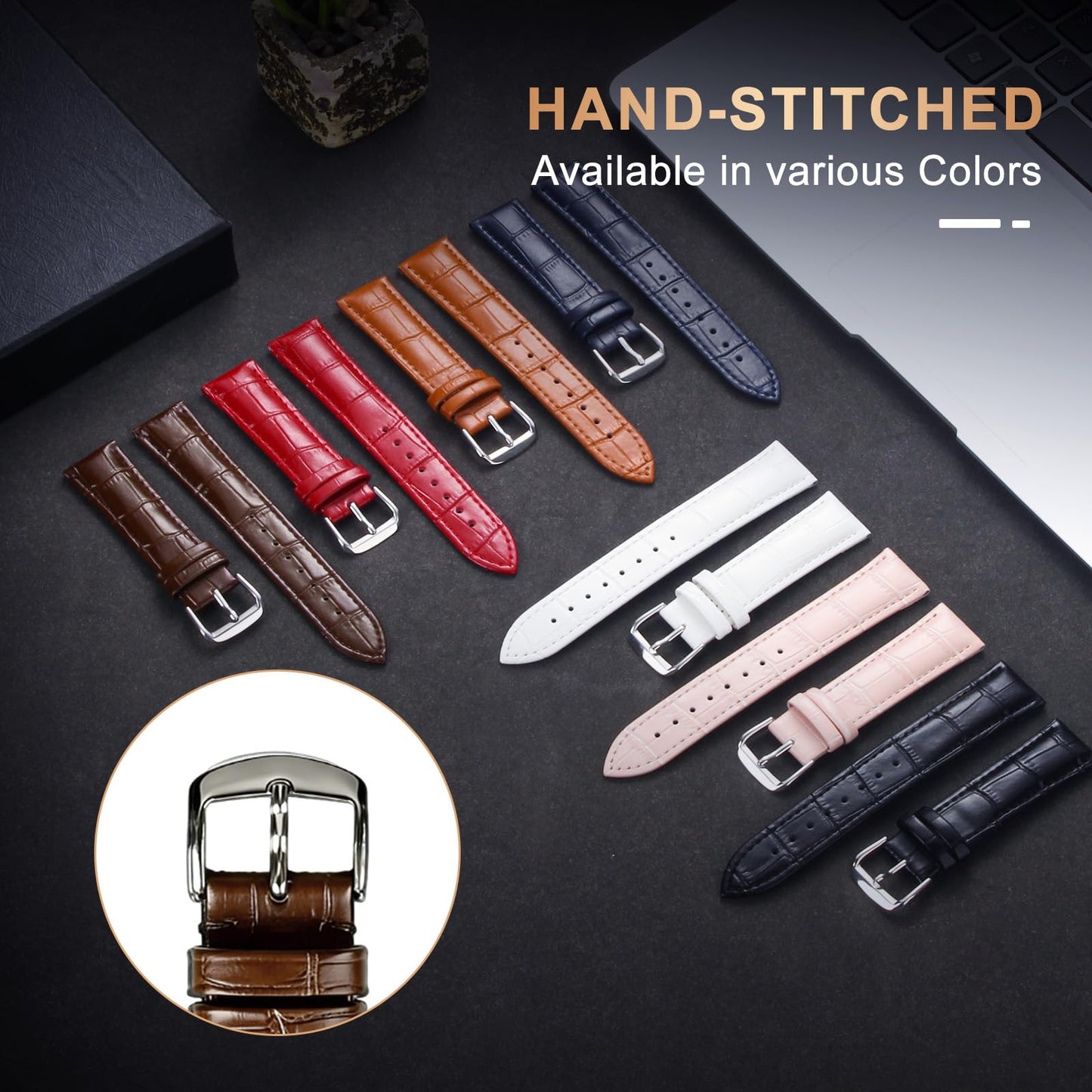 EREBUSE Genuine Leather Watch Strap 18mm 20mm 22mm, Brown Classic Replacement Watch Band for Men Women, Soft Padded Cowhide with Silver Stainless Steel Buckle, Spring Bar Included
