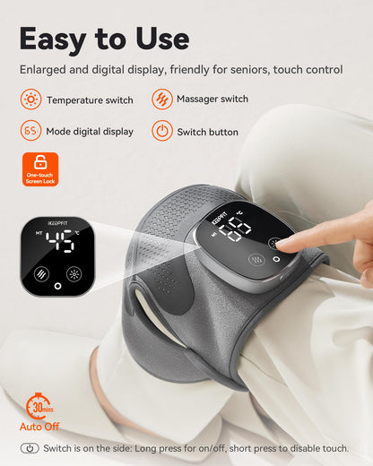 IKEEPFIT Knee Massager with Heat Vibration for Pain Relief MAXwarm 5.0[2026 Upgraded]-Heated Knee Brace with 5 Heat Levels and 4 Motors Massage, X-Warm Heat-Lock Tech, for Men Women(Grey, 1-Pack)