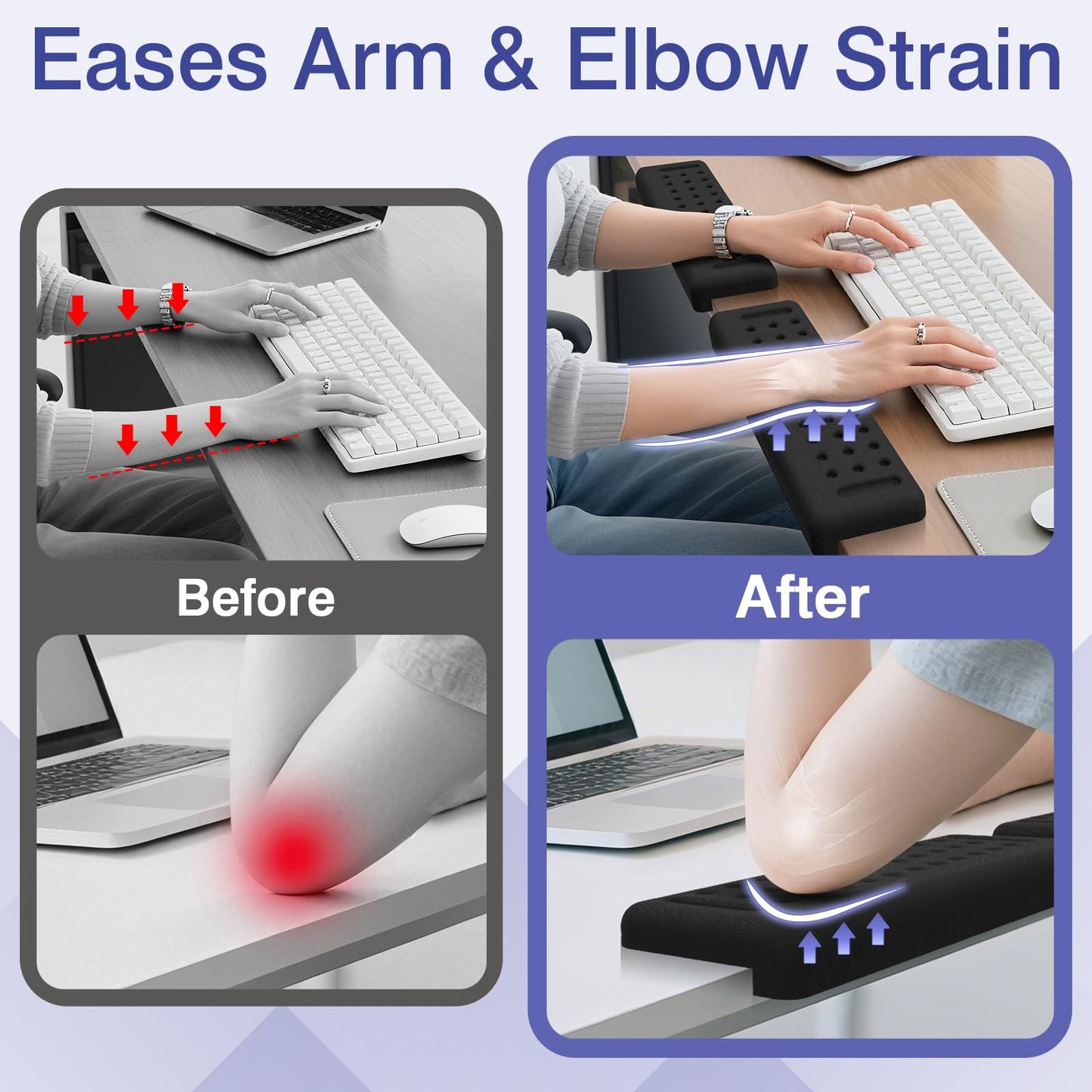 Retuhapy L-Shaped Desk Edge Cushion, 2 PCS Elbow Rest for Desk with Ergonomic Support, Memory Foam Elbow Pad & Arm Rest for Palm, Wrist & Forearm, Non-Slip & Separate Design, Office & Home, Black