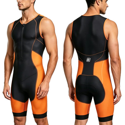 Triathlon Suits Mens One-Piece Sleeveless Trisuits Skin Wet Suit for Running Cycling Swimming