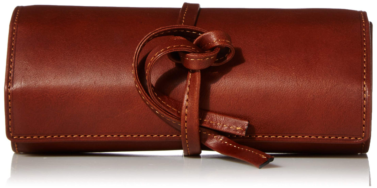 Tony Perotti Womens Italian Cow Leather Premium Combination Jewelry Roll with Tie Closure in Cognac