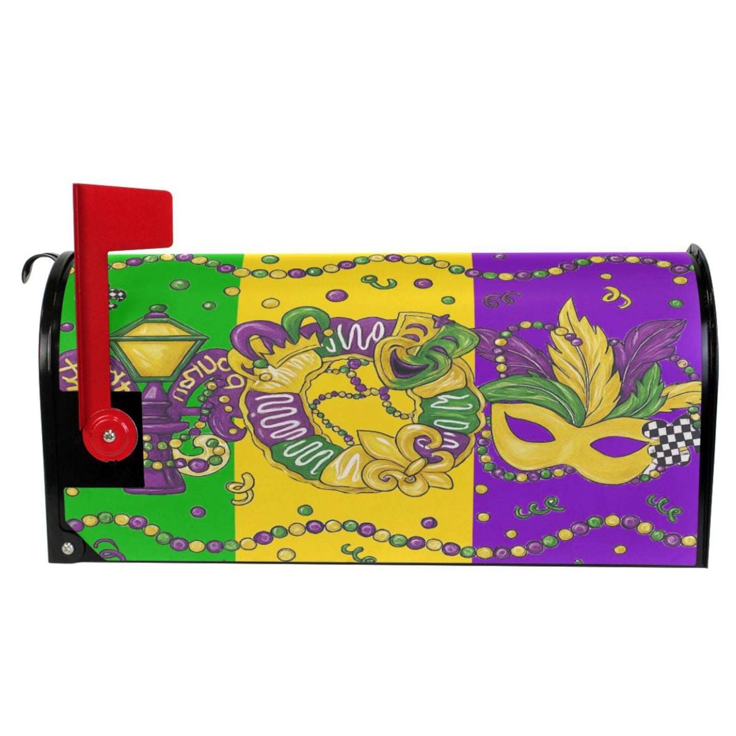 Happy Mardi Gras Magnetic Mailbox Covers Fleur de Lis Masquerade Mask Mailbox Cover Standard Size Full Magnet Garden Yard Porch Mail Boxes Cover Holiday Decorations 21" L x 18" W