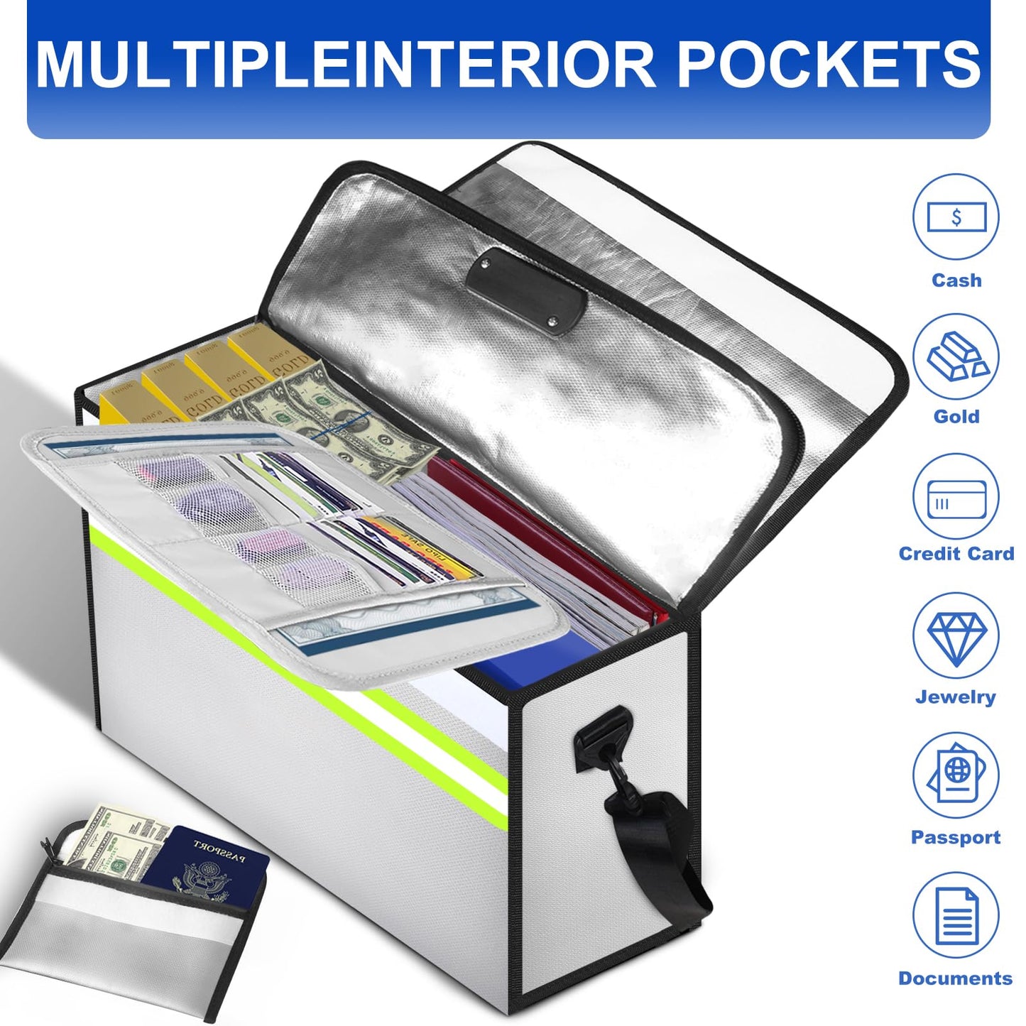 ZYMMYZ 6500°F Large Fireproof Document Organizer with Lock,Upgraded 10 Layers Heat Insulated＆Waterproof Zipper,Removable Folder Layers/Wallet,Portable Home Travel for Documents(16.5x12.4x5.5 inches)