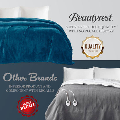 Beautyrest Heated Electric Blanket for Cold Weather, Fast Heating Heated Blanket, Auto Shut Off, Virtually Zero EMF, Multi Heat Setting, UL Certified, Sapphire Queen (90 inx84 in)