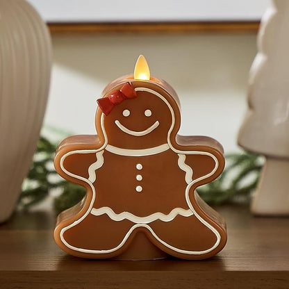 Luminara Flameless Candle Moving Flame LED with Timer, Real Unscented Wax Gingerbread Girl Figural 4.6"x5.5", Battery Operated Christmas Holiday Decor, Remote Compatible (Batteries Not Included)