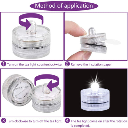 JINHEZO Submersible LED Light, Tea Lights, Pond Underwater Small LED Lights, Battery Operated 125 Hours, for Wedding Home Vase Festival Party Decoration White 24Pcs (Built-in 48 Batteries)