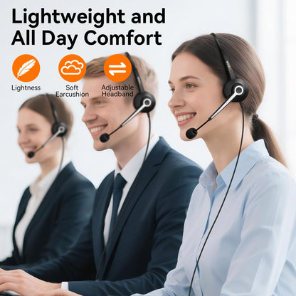 Wantek USB Headset with Microphone for PC, Computer Laptop Headset with Call Answer Button for MS Teams & IP Phones, Lightweight Design & Memory Foam Cushions for All-Day Comfort