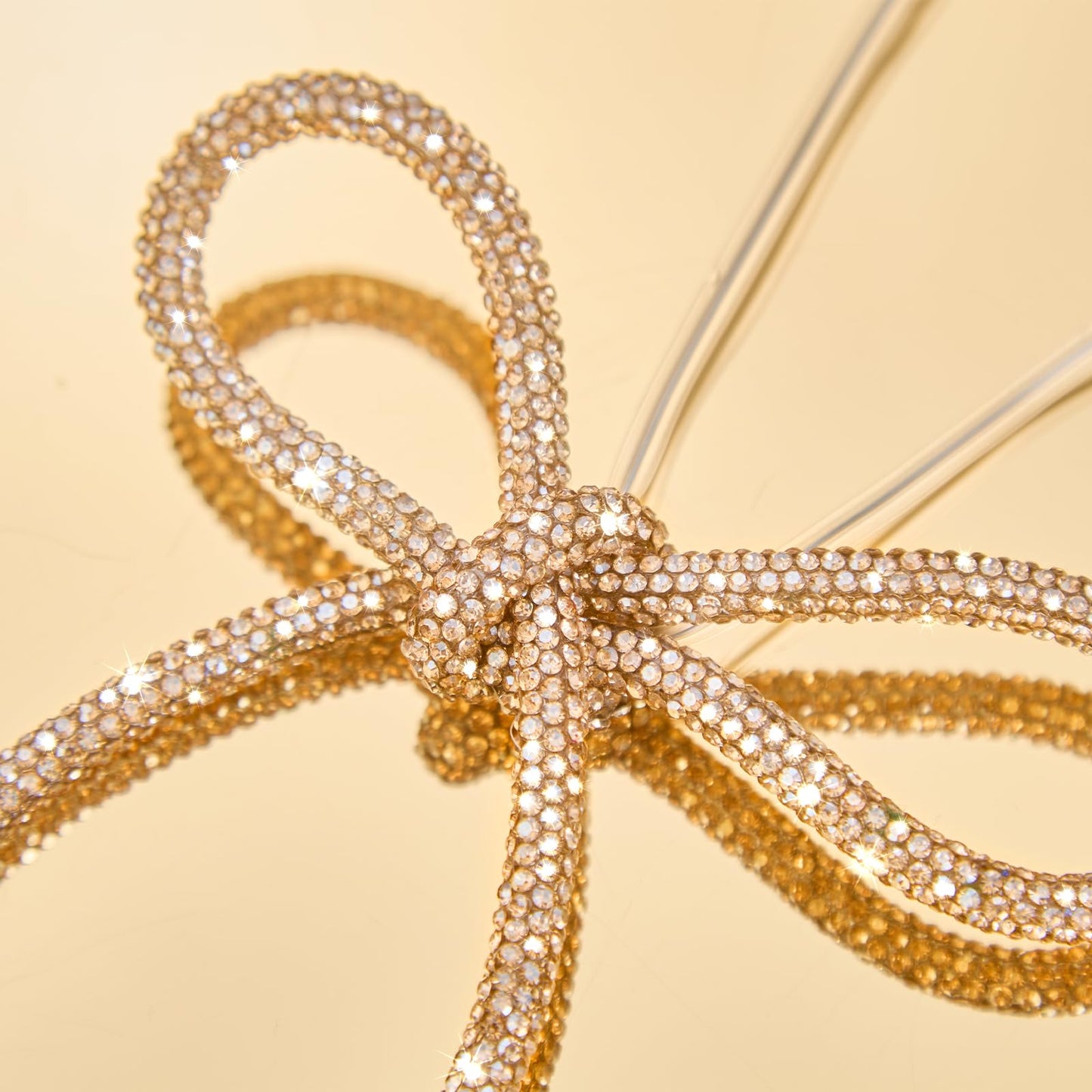 FLAIR GIFTS 6 Pcs 2026 Christmas Bows Ornaments, Champagne Gold Sparkly Glitter Rhinestone Bow Ornaments with Twist Tie for Xmas Tree Decoration, Wreath, Garland, Gift Wrapping