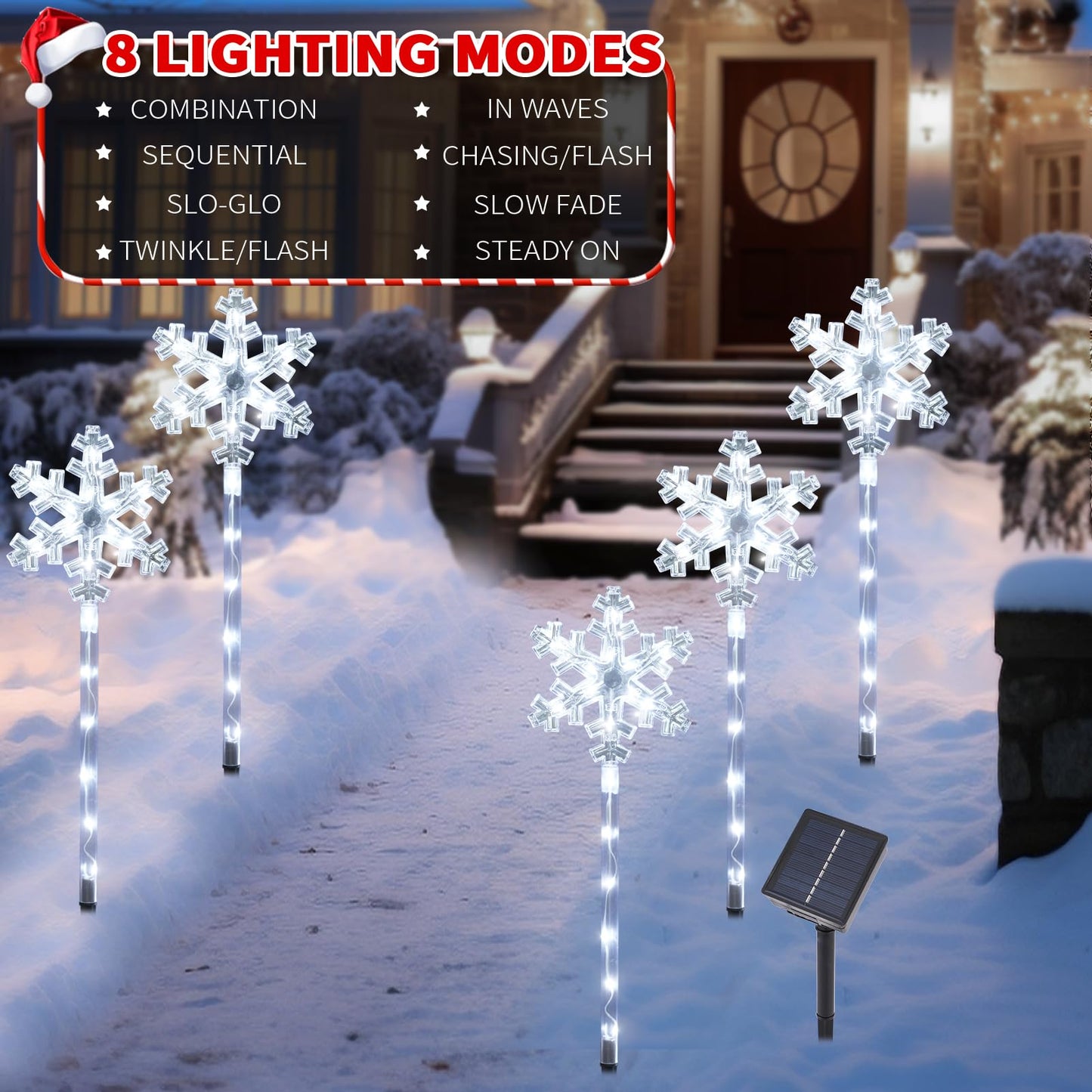 BRIGHTDECK Solar Christmas Snowflake Pathway Lights, Set of 10 Outdoor Garden Lights Decorations，Waterproof Stake Decorative Light for Yard Lawn Porch Walkway Decor (Cool White, 10 Pack)