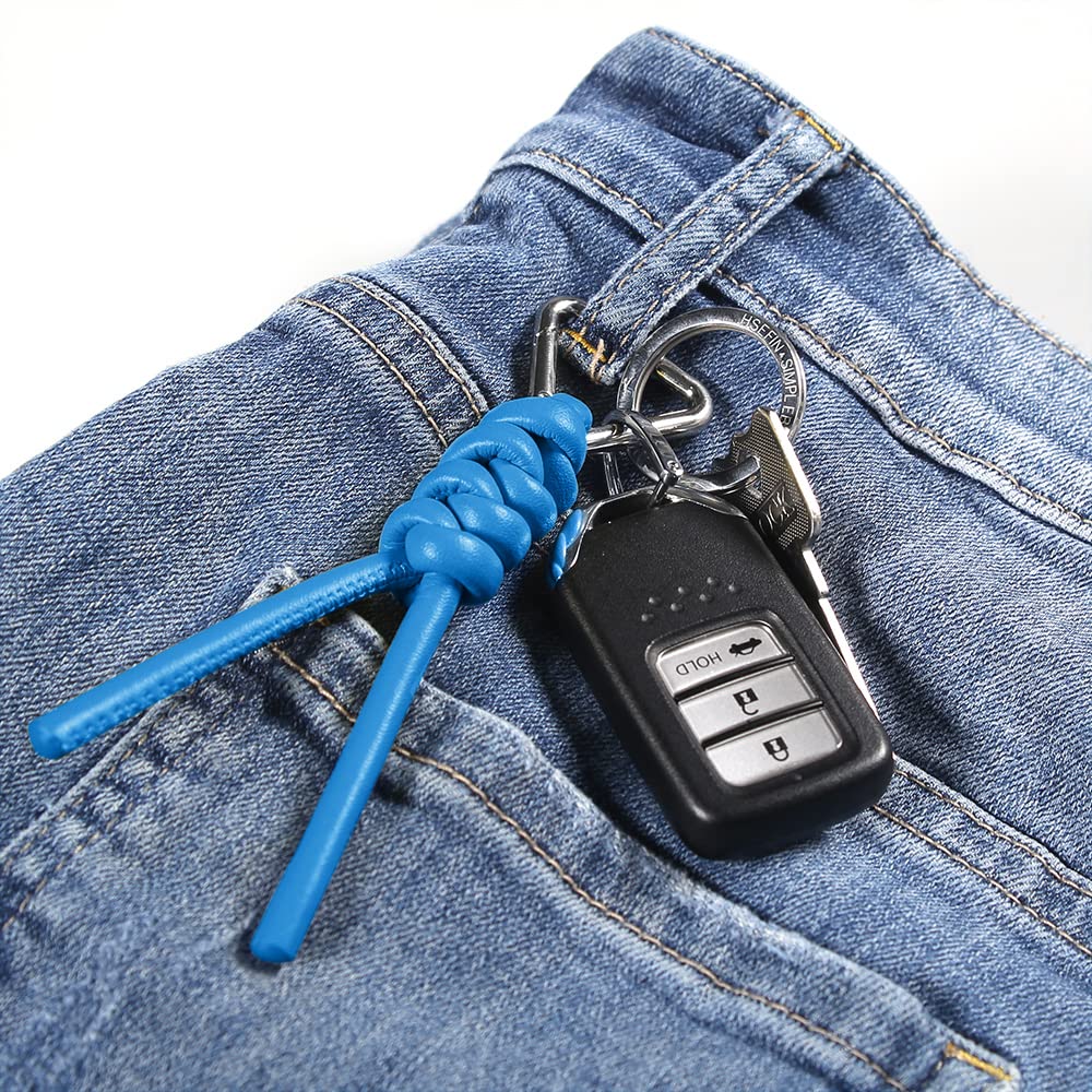 HSEFIN Leather Key Chain Car Universal Unisex Key Chain with Removable Triangle Open Key Ring (blue)