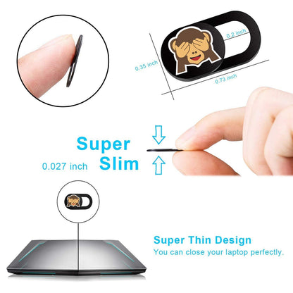 SIREG Webcam Cover Ultra Thin - Web Camera Cover fits Laptop,Tablet,Computer, Smartphone, Protect Your Privacy and Security,Strong Adhesive (Monkey-Black & 3 Pack)