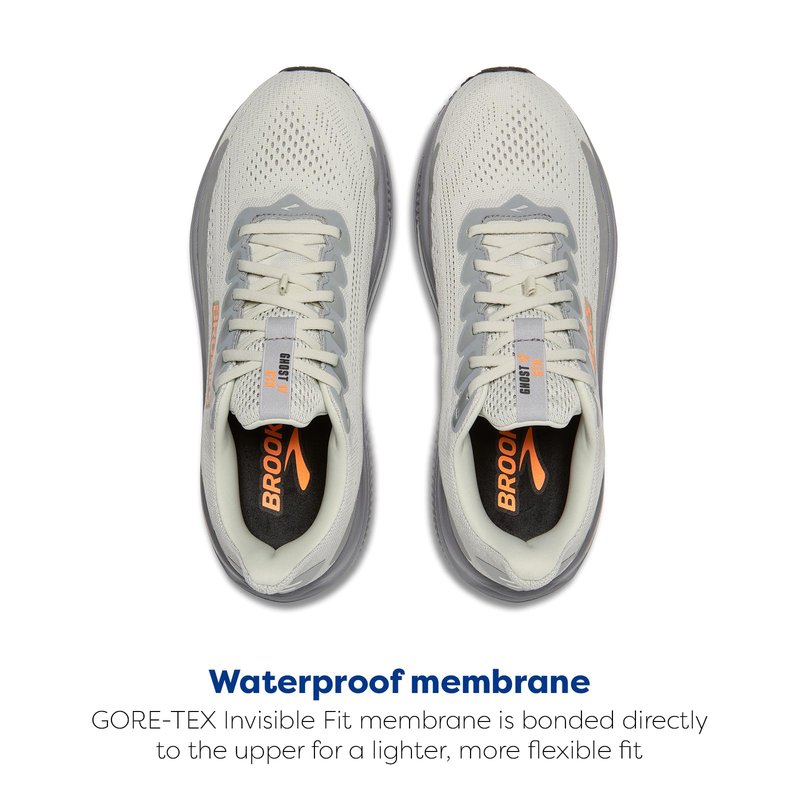 Brooks Men’s Ghost 17 GTX Waterproof Supportive Running & Walking Shoe - Smoke/Primer Grey/Orange - 9.5 Medium