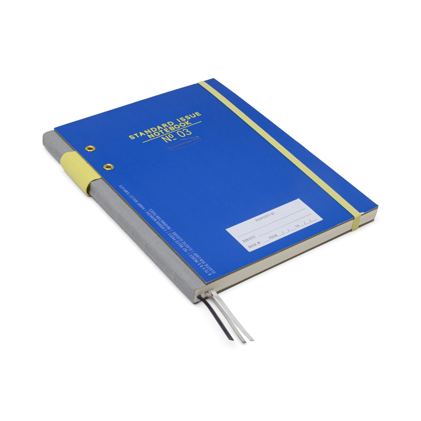 DesignWorks Ink Standard Issue Notebook No. 3, Undated Daily Planner & Writing Journal, 192 Lined Pages, Pen Holder, Small Notebook for Work & Journaling, 6.75 x 8.5 in, Cobalt & Citron