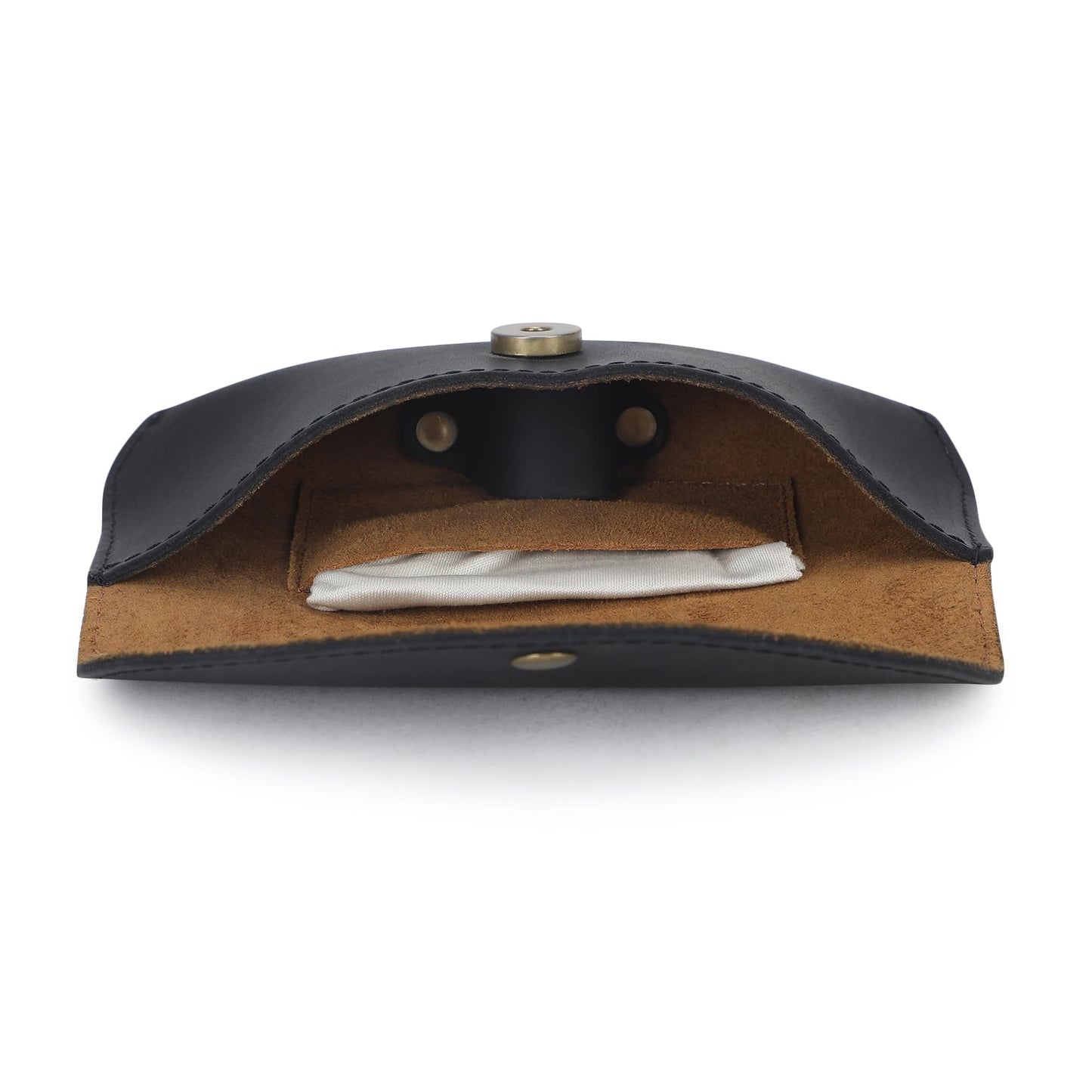 CestAntiQ Leather Eyeglass Case Genuine Leather Sunglasses Case Eyewear Pouch Glasses Sleeve Slim Unisex Eyeglass Holder (Black)