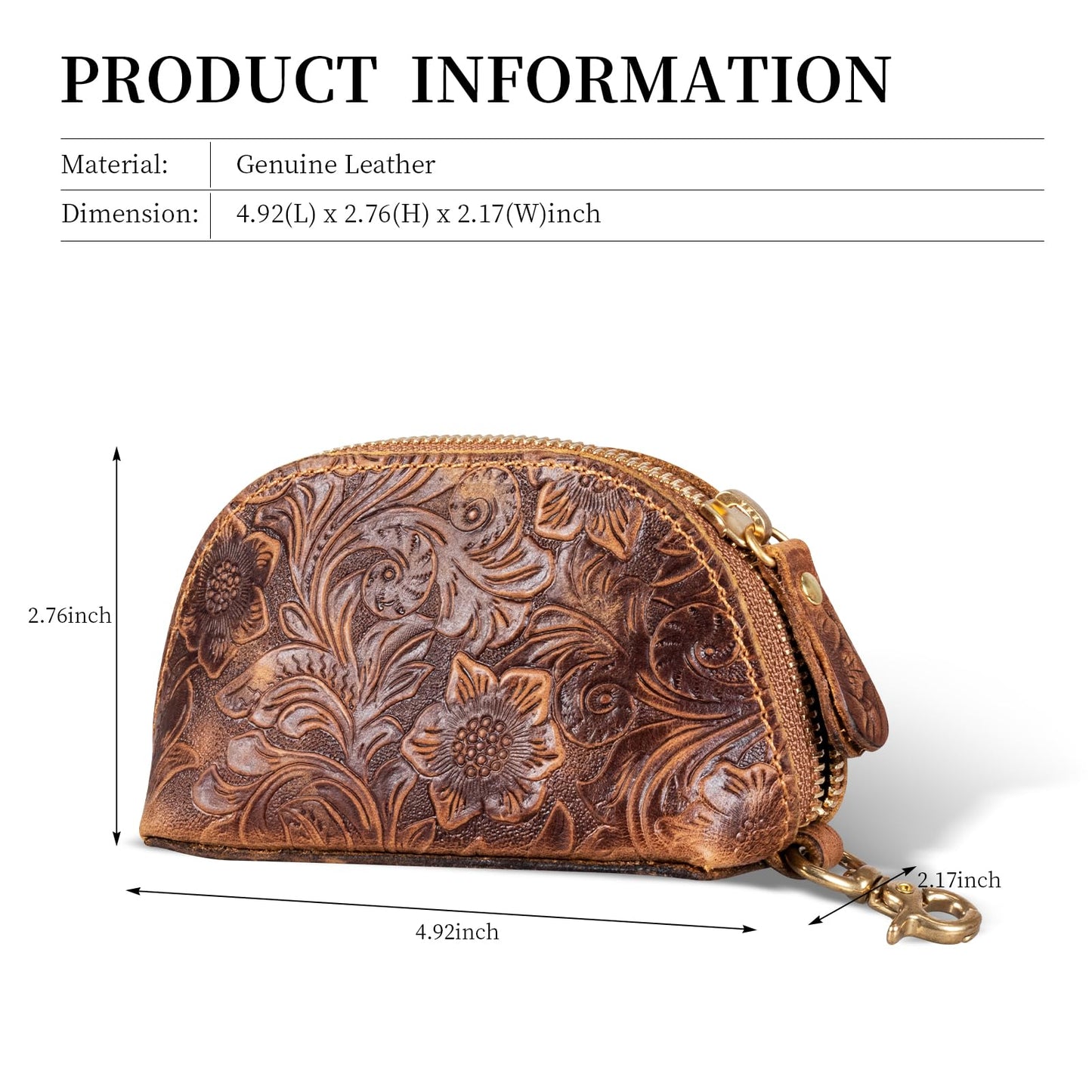 Gexmil Genuine Leather Coin Purse with Zipper, Full Grain Leather, Mini Coin Pouch for Women Men, Change Wallet,Floral Brown