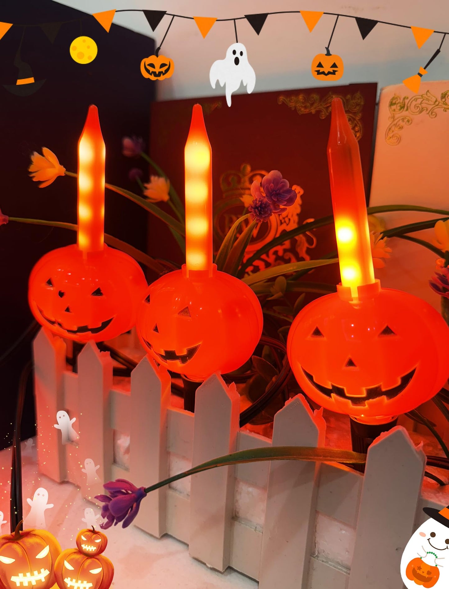 7.5FT Halloween Pumpkin Bubble String Lights Outdoor, 8 LED Jack O' Lantern Bubble Lights, Plug-in Halloween Decorative Lights Waterproof for Yard Porch Garden Pathway Party Christmas Tree Decor