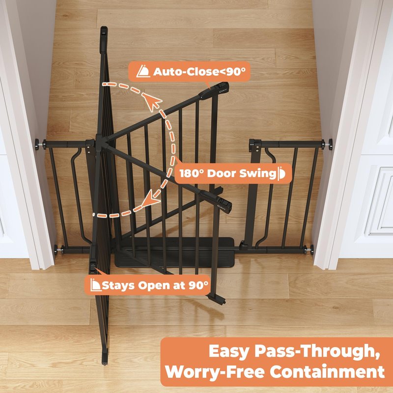 Cideny 34" Extra Tall Baby Gate for Stairs, Auto Close Stroller Friendly Dog Gate Indoor for Doorways, Pressure Mounted 29"-40" Wide Baby Gate, Easy Walk Through Gate for Children & Pets, Black