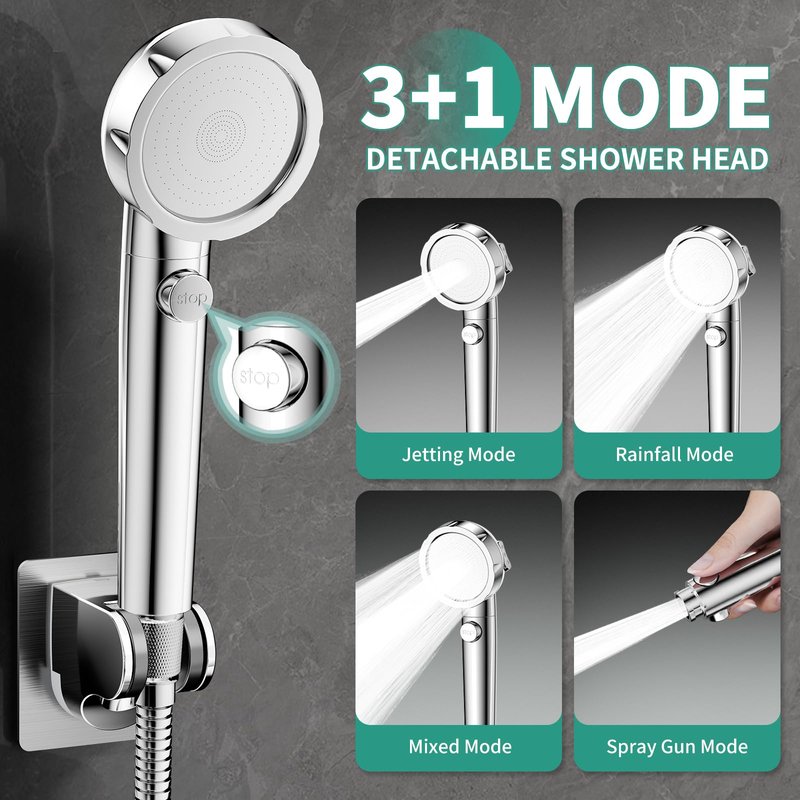 HEROBAI All Metal Bathtub Faucet Sprayer Attachment, Tub Spout with Diverter and Filtered Shower Head, Bathtub Hose Attachment for Tub Faucet, 3 Settings Hand Held Shower with On/Off Switch (Chrome)
