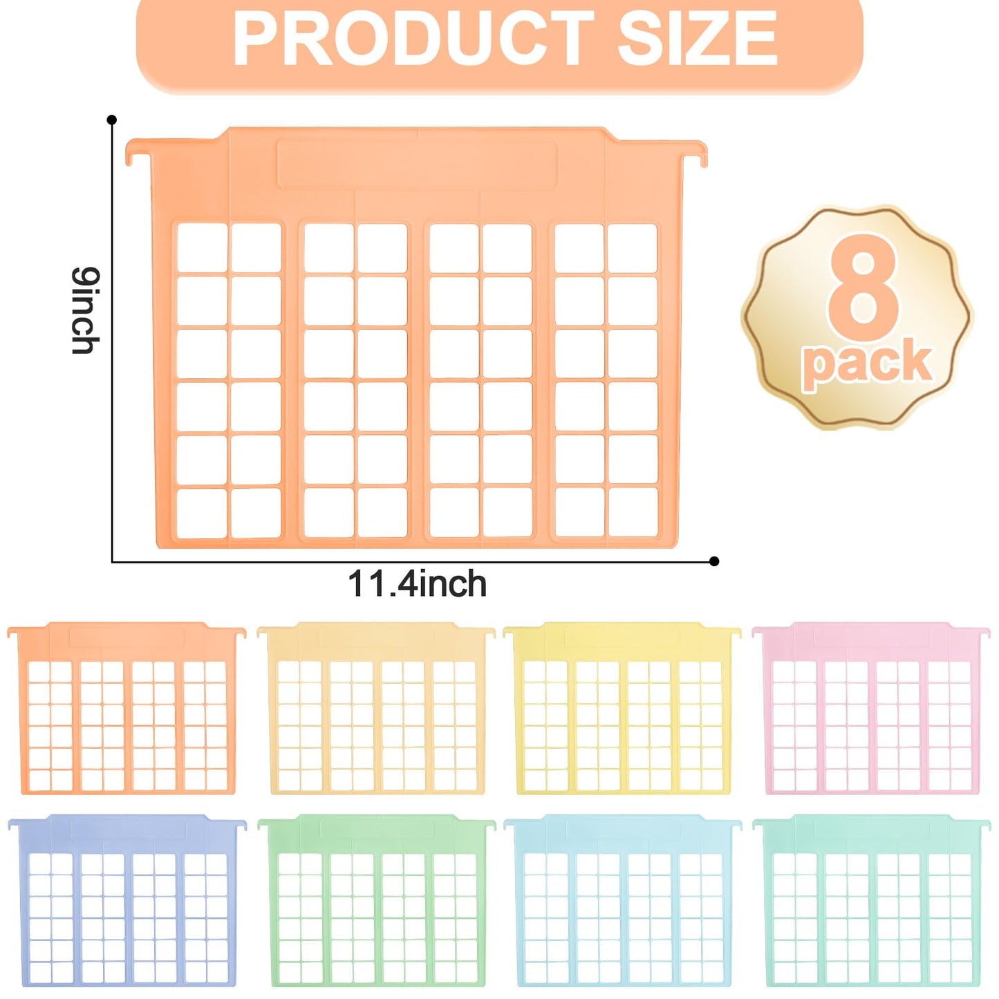 party greeting 8 Pack File and Folder Dividers 9x11.4 Inches Plastic Hanging Filing Cabinet Dividers Organizers Insertable File Separators Supplies for Office Drawer Organization (Pastel)