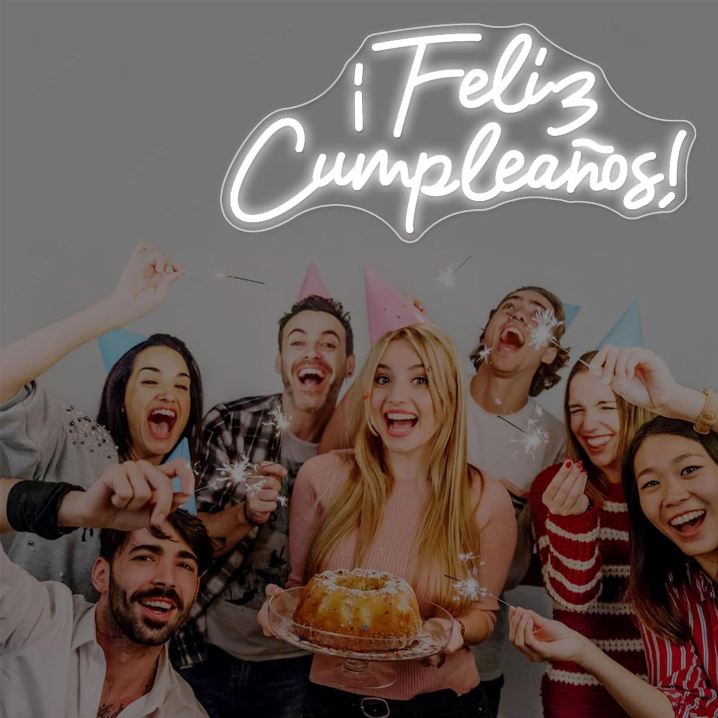Happy Birthday Banner ¡Feliz Cumpleaños LED Neon Sign Larger for Wall Decor with USB Chain Light Modulator Reusable Custom Led Sign Art Decorations Bar Wedding Home 20.53"x9.44"