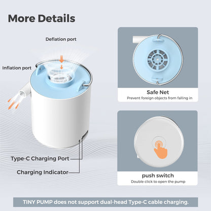 FLEXTAILGEAR Tiny Portable Air Pump Ultra-Mini, with 1300mAh Battery USB Rechargeable to Inflate Deflate for Pool Floats Air Bed / Mattress Swimming Ring Vacuum Storage Bags