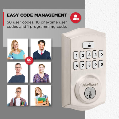 Kwikset SmartCode 260 Keyless Entry Electronic Keypad Deadbolt Door Lock with Auto-Lock, Custom User Codes, Advanced Security in Satin Nickel Contemporary