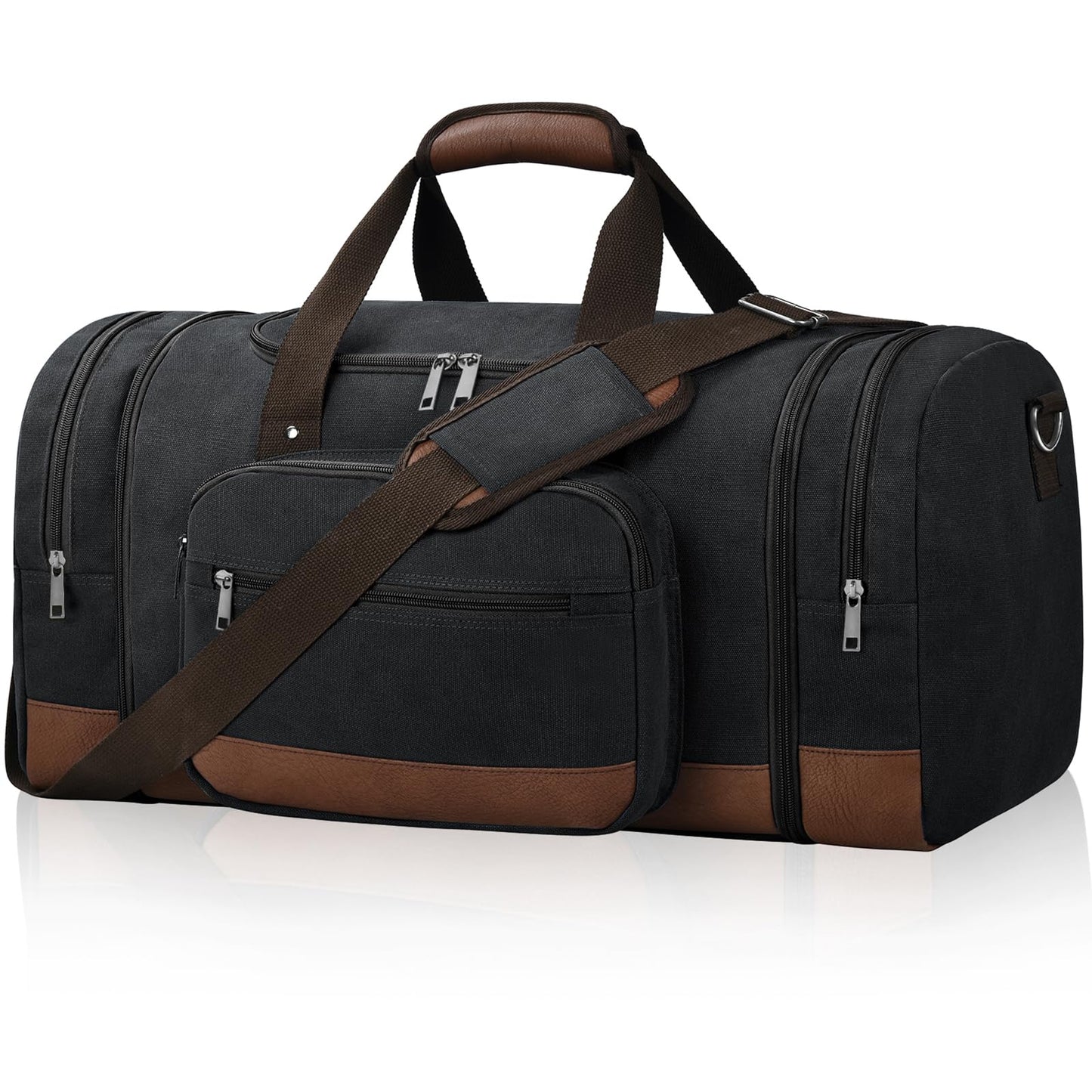 Litvyak Duffle Bag for Travel, Large 60L Canvas Travel Duffel Bags Overnight Weekend Gym Carry On Luggage Bag for Men & Women(Black)
