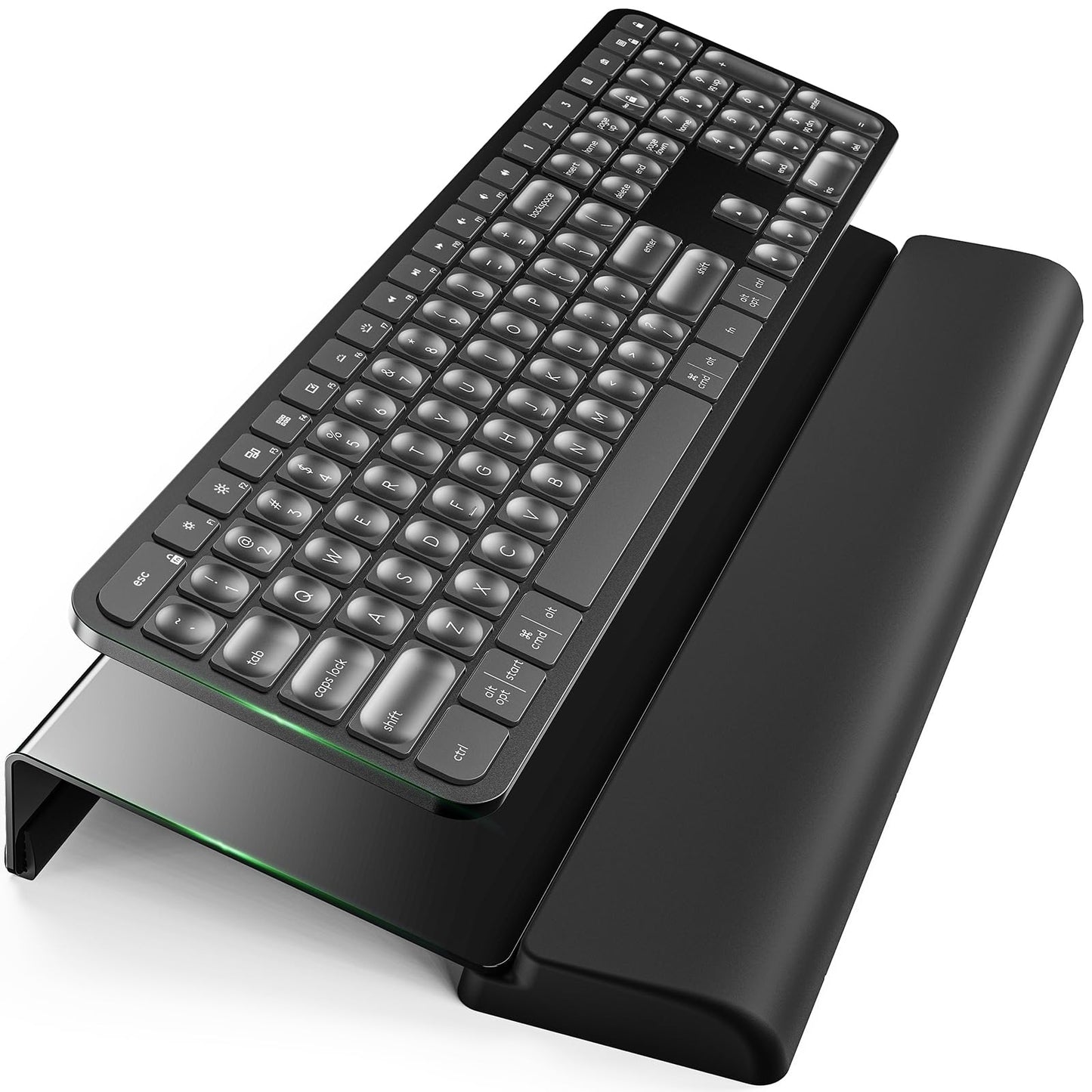 Compact Keyboard Stand w/Silicone Wrist Rest & 3-Level Height Adjustment, Klearlook Acrylic 16.85 x 5.5 inches Space-Saving Computer Keyboard Riser w/Storage Slot for Comfortable Typing - Black