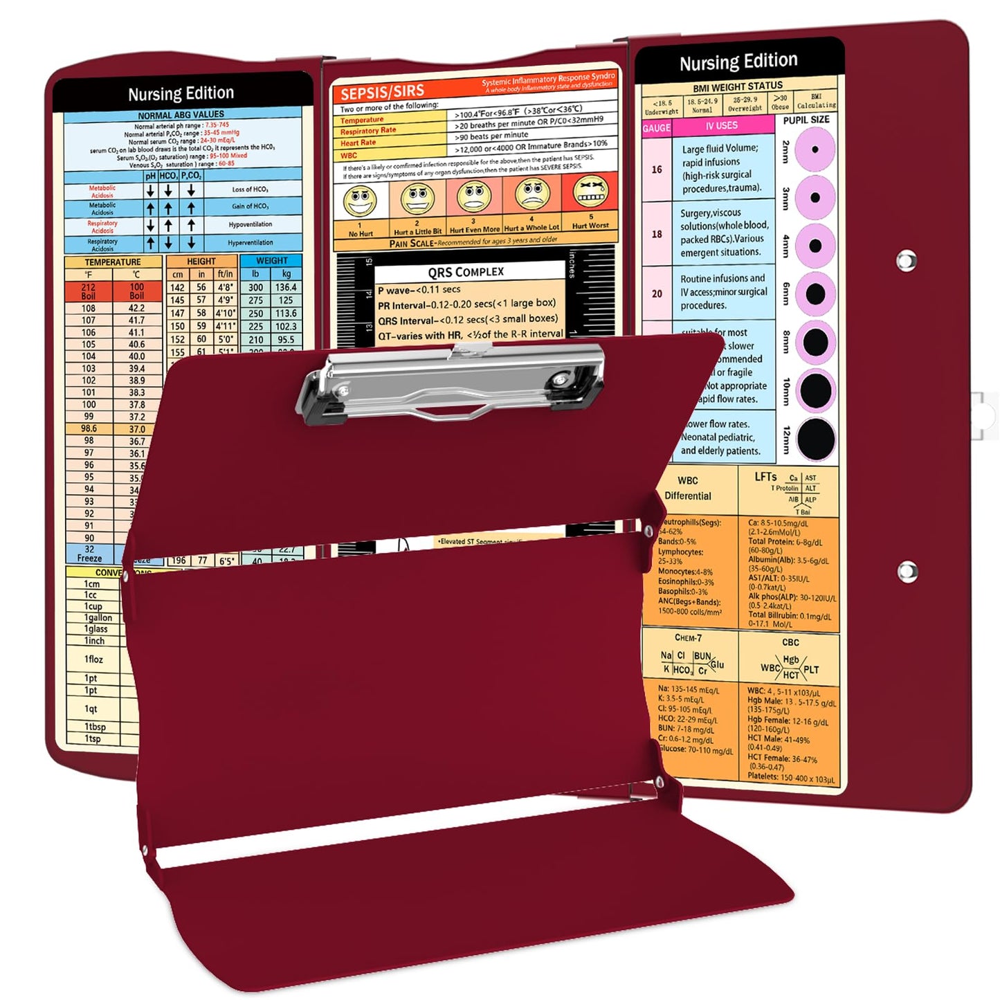 Nursing Clipboard Foldable Nurse Clipboard: Clinical Medical Folding Clip Board with Nursing Edition Cheat Sheets Pocket Size for Nurse Students Doctors Wine Red
