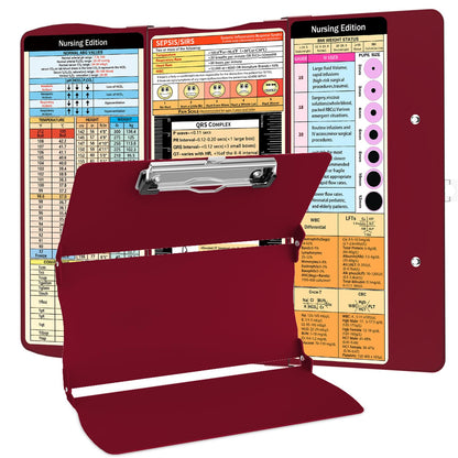 Nursing Clipboard Foldable Nurse Clipboard: Clinical Medical Folding Clip Board with Nursing Edition Cheat Sheets Pocket Size for Nurse Students Doctors Wine Red