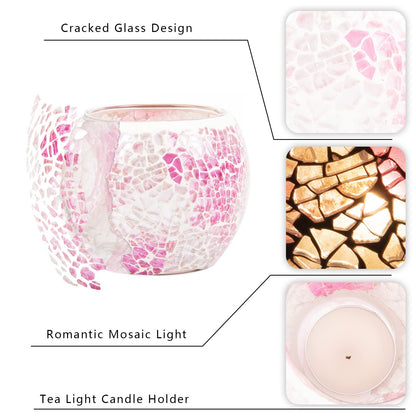 Rancco Glass Votive Candle Holder for Tealight, Romantic Mosaic Cracked Candle Holder, Candle Lamp Aromatherapy Candlescape Bowl for Valentine's Thanksgiving, Christmas Table Centerpiece, Party Decor