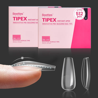 Beetles Tipex Gel Nail Kit, Medium Almond Nail Tips 224 Pcs 16 Sizes Pre-Building Pre-Etched Thick Acrylic Tips with Tipex Glue, Mini Lamp