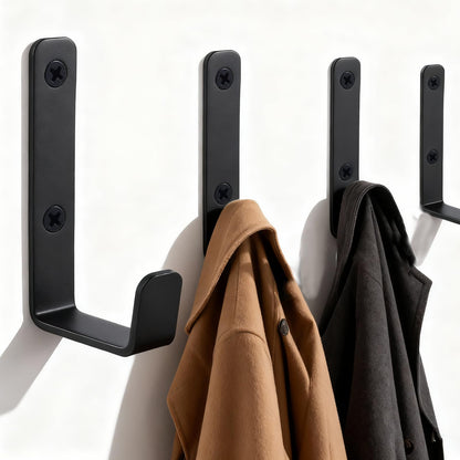 IBERDE Heavy Duty Hooks, Stainless Steel Hooks for Hanging, Coat Hook, Wall Hooks Wall Mounted Hook Towel Hook Garage Holder Screw Hanger, 6 Pack (Black)