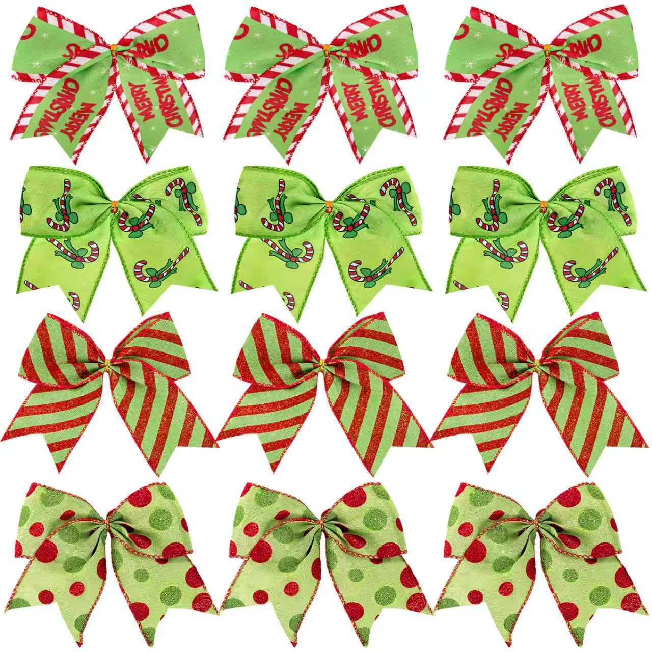 16 Red Green Christmas Bows Decoration, 6 Inch Large Wreaths Bows for Tree Gift Wrapping Garland, Christmas Bows Tree Dot Bows Ribbons Ornaments Christmas Wreath Decorations Wall Home Front Door Decor