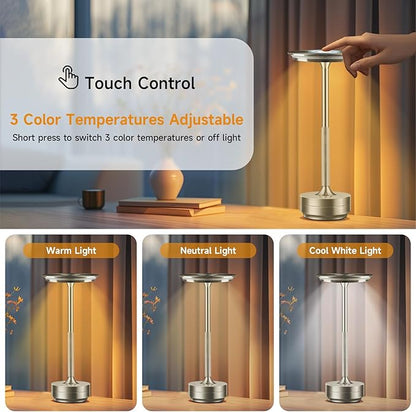 Cordless Rechargeable Table Lamps, Portable Led Ecolume Dining Table Light with Touch Control & 3 Color Dimmable, 5200mAh Battery Powered Vueeze Table Lamp for Outdoor Patio Dinner Restaurant (Silver)